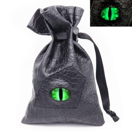 Haxtec Dragon Eye Dice Bag Drawstring Leather DND Dice Bag Medium Cube Holder Storage Bag for D&D Dice Coins and TTPRG Accessories, Glowing Green, Fantasy, game-inspired, gaming, leather-like,