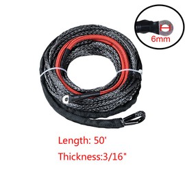 AMOPA 50 feet x 3/16 inch Black Synthetic Winch Cable Rope Protective Sleeve 5400LBs 22" Heat Guard and 6 inch Aluminum Hawse Fairlead with Rubber Stopper