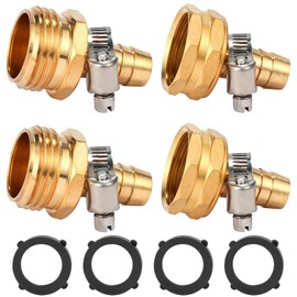 Sanpaint,Brass Garden Hose Connector Repair Mender Kit with Stainless Clamp,Fits 1/2" Water Hose Fitting,2 Sets(1/2" Barb x 3/4" GHT)