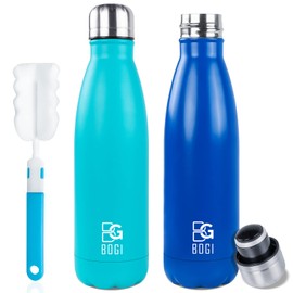 BOGI 2 Pack 17oz Insulated Water Bottle Double Wall Vacuum Stainless Steel Water Bottles, Leak Proof Metal Sports Water Bottle Keeps Drink Hot & Cold - Perfect for Outdoor Sports Camping (Mint+Dblue)