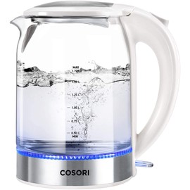 COSORI Electric Kettle 1.7L,Speed-Boil Water Boiler (BPA Free) Auto Shut-Off & Boil-Dry Protection,Glass Water Boiler with LED Indicator Inner Lid & Bottom,White