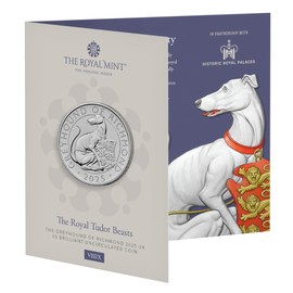 CrawleyCoins 2025 Royal Tudor Beasts 08 Greyhound of Richmond £5 Brilliant Uncirculated Coin in Mint Sealed Pack