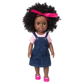 Ecore Fun 14.5" African Baby Girl Doll with Clothes Set - Washable Realistic Silicone Toy - Best Gift for Kids