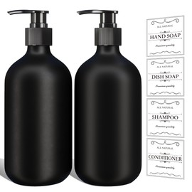 2Pcs Black Soap Dispenser, 16oz Plastic Dish & Hand Soap Dispenser for Kitchen, Empty Liquid & Lotion Dispenser Set for Bathroom Accessories