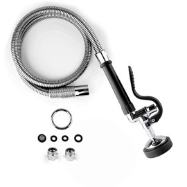 CWM Commercial Sink Sprayer with 45” Flexble Stainless Steel Hose, 1.42 GPM Pre Rinse Spray Valve with Ergonomic Handle, Commercial Kitchen Faucet Parts,Dish Sprayer for Restaurants (Black)