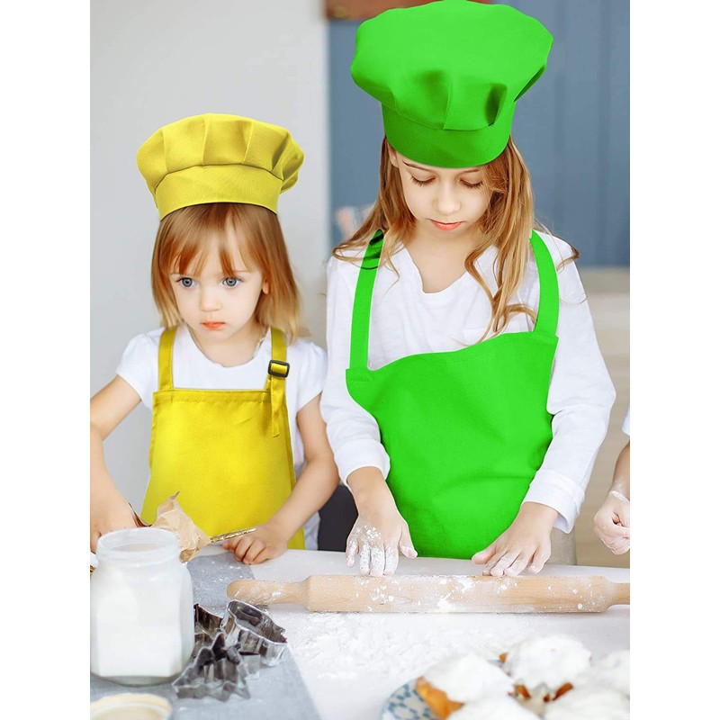 6 Pieces Kids Apron and Cheft Hat Set, Adjustable Child