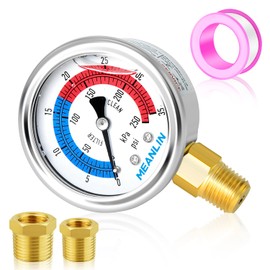 Medida de media pulgada NPT 0-35 psi, manómetro con esfera de 5 cm, filtro de piscina relleno de glicerina, carcasa de acero inoxidable 304, montaje inferior, con NPT de 1/4 x 1/2 pulgadas y buje hexagonal NPT de 1/4 x 3/8 pulgadas