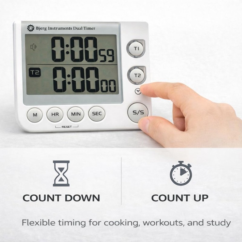 Bjerg Instruments Dual Digital Kitchen Timer – Count Up &