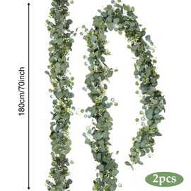 2 Pack Artificial Eucalyptus Garland 5.9ft Faux Green Hanging Plant Vines, Ivy Garland Perfect for Spring and Winter Decoration Dining Table Wedding Party Home Decoration