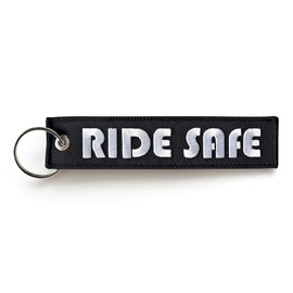 RENEGADE Motorcycle Fabric Keyring with Key Ring Embroidered & Scratch Resistant (130 x 30 mm, Black) Ideal for Your Motorcycle (Ride Safe), Ride Safe