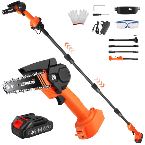 2-in-1 Cordless Pole Saw & Mini Chainsaw, Brushless Electric Pole