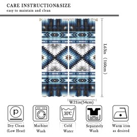 GoDazzling Aztec Blackout Windows Curtains, Vintage Native Western Ethnic Tribal Navajo Blue Abstract Geometric Brown Pattern, for Living Room Bedroom 42x63in 2 Panels