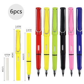 Pack of 6 Inkless Pencils, Eternal Pencil, Interchangeable Head, Portable Everlasting Pencil, Pencil without Tips, No Ink Pen, Technology Unlimited Writing, Infinite Pencil