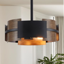 Majhoiw Modern Dining Room Light Fixture Rustic Round 3-Light Pendant Light for Bedroom Foyer Hallway Corridor Dining Room Kitchen 13" Wood Grain