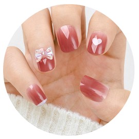 Sethaxy French Nail Tip, Animal Pattern, Short Press On Nail, Bowknot, 3D Relief, Heart Pattern, Simple, False Nail, Rabbit, Easy, Fake Nail, Cute, Ribbon, Self Nail, Cute Pattern, Fashion, Home Nail,