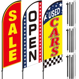 Hahafelt 3 Pcs Used Cars Flag 7 x 5.4 ft Car Auto Dealer Swooper Feather Flags Kits Set Advertising Banner Dealership Supplies with Pole Kit for Auto Sale Business Advertising