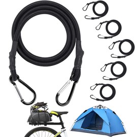 Rubber Band with Hook, Carabiner (Made of the Latest Aluminum Alloy), Bungee Cord Set of 6, Elastic Cord, Fixed Belt, Luggage Fastening, Prevents Collapse, Bicycle, Freely Stretchable, Tent,