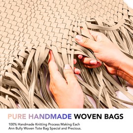 Ann Bully Woven Bag for Women, Vegan Leather Tote Bag Large Summer Beach Travel Handbag and Purse Retro Handmade Shoulder Bag-Khaki