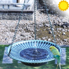 12.3" Hanging Bird Bath with Solar Fountain Bird Bath Bubbler，Birdbath Fountain for Garden Patio Decor,Blue