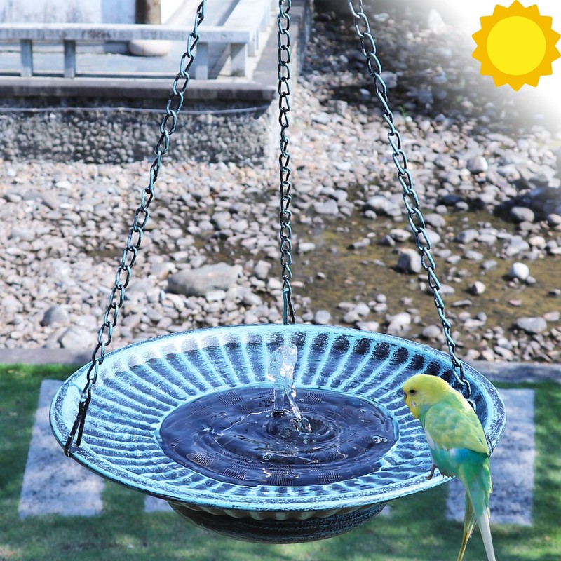 12.3" Hanging Bird Bath with Solar Fountain Bird Bath Bubbler，Birdbath