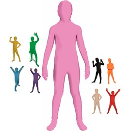 Youngfull 9 Colors Children’s Full Body Tights Kigurumi Fun, Costume, Halloween Costume, Girls, Boys, Faceless Cosplay, School Festival, Entertainment (Pink, L)