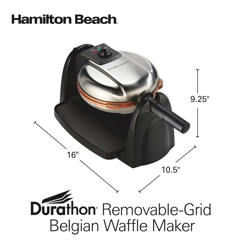 Hamilton Beach Belgian Waffle Maker with Removable PFAS-Free Durathon Nonstick