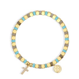 JAYUMO 18K Gold Plated Cross Bracelet for Women Jewerly Simple Bead Gold Bracelet for Women (Gold cross)