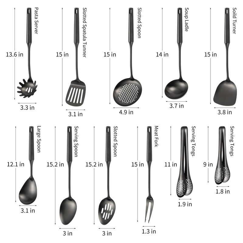 304 Stainlss Steel Matte Kitchen Utensils Set, 11 Pcs Long