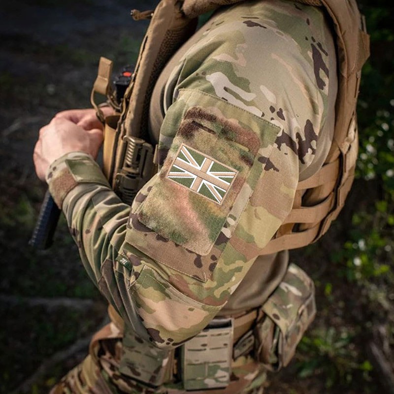 Green and Tan Union Jack Flag Patch British Military Hook