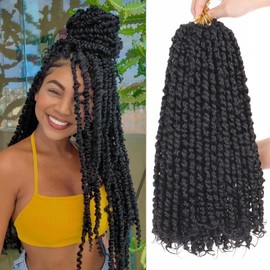 Xtrend 8packs Pre twisted Passion Twist Hair 16 Inch Crochet Braids Hair Braiding Hair 12Strands/Pack Passion Twist Crochet Braiding Hair 1B