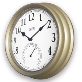 PKVM 1978 (New) 9.9 inch Pololio Indoor Wall Clock with Thermometer. Sweep Movement (Champagne Gold)