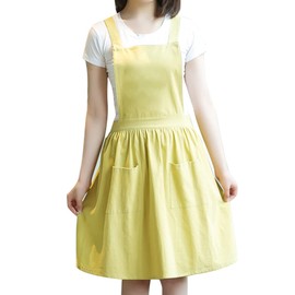 SIFANGPING Home Kitchen Apron Cooking Cotton Linen Apron Cross Bandage Garden Workwear Baking Catering Commercial Restaurant Painting Carving Clothing, light yellow