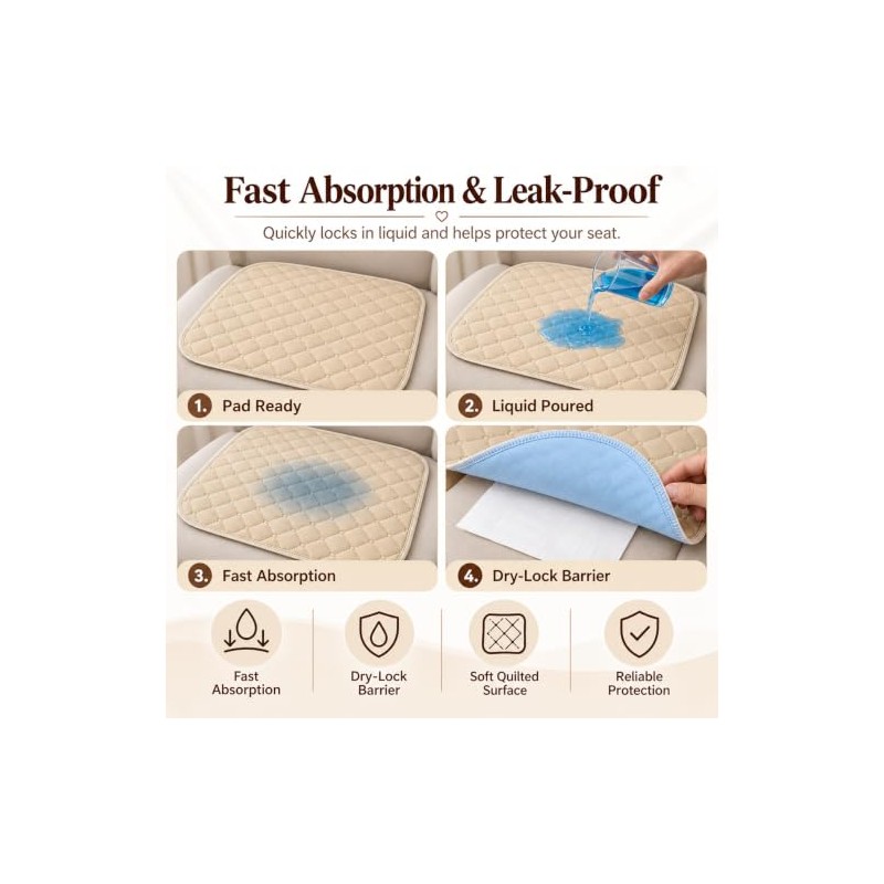 3 Washable Incontinence Chair Pads, 50x50cm Waterproof Seat Protectors