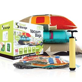 Bolsas de vacío Smart Storage | Bolsas para ahorrar espacio debajo de la cama para ropa, ropa de cama y bolsa de viaje | Bolsas de vacío con bomba de viaje | Bolsas impermeables que funcionan con cualquier aspiradora (Large - 16pcs)