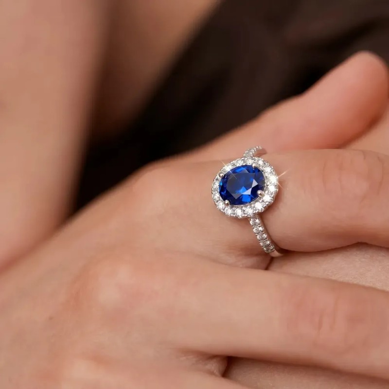 anillo de compromiso plata - Anillo Compromiso Ajustable Zafiro Azul