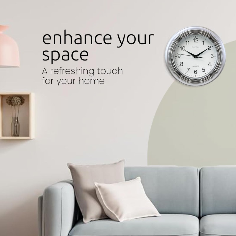Kiera Grace Wall Clock, 10 Inch, Aster Silver Modern Classic