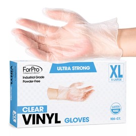 ForPro Disposable Vinyl Gloves, Clear, Industrial Grade, Powder-Free, Latex-Free, Non-Sterile, Food Safe, 2.75 Mil. Palm, 3.9 Mil. Fingers, X-Large, 100-Count
