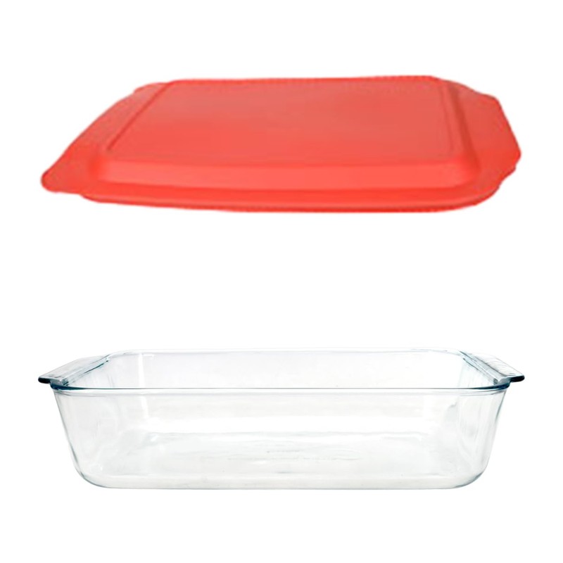 Pyrex 233-D 5 Qt Glass Baking Dish and 233-PC Red