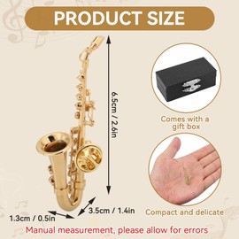 Jwthee Gold Tone Saxophone Brooch Miniature Musical Instrument Ladies Lapel Brooch with Instrument Case Metal Miniature Gold Tone Saxophone Decoration
