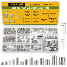 SVLING Set Screw Assortment Kit 510PCS, 13 Sizes Metric Set Screws M3 M4 M5 M6 M8 Socket Screw Kit 304 Stainless Steel for Bathroom Fixtures Door Handles