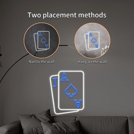 Playing Cards Neon Signs for Wall Decor Poker Teens Led Neon Light Blue White Usb Light Sign for Bedroom Casino Bar Hotel Play Room Birthday Party Decor