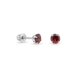 14K White Gold Simulated Birthstone Solitaire Earring Studs with Sleeper Screwbacks - 4MM (December)