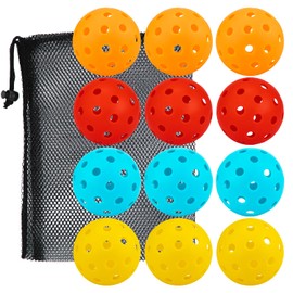 USAPA Approved Outdoor Pickleball Balls - 12 Pcs of 40-Hole Tournament-Ready Pickleballs with Mesh Bag | Hard Bounce and High Elasticity Pickle Ball Set in 4 Vibrant Colors