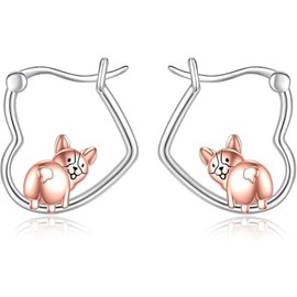 URONE Corgi Earrings Silver 925 Corgi Dog Hoop Earrings Dog Jewellery Gifts for Women Corgi Fans, No Gemstone