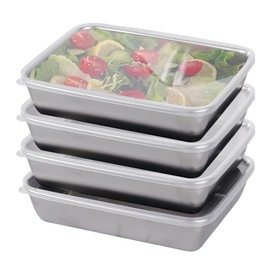 LEKEFETO Pack of 4 Fresh Food Storage Boxes: 25.5 x 20 x 5.5 cm Food Storage Box, Stackable Food Storage Containers, Food Storage Containers with Transparent Lid, Fridge Organiser, for Cheese, Meat