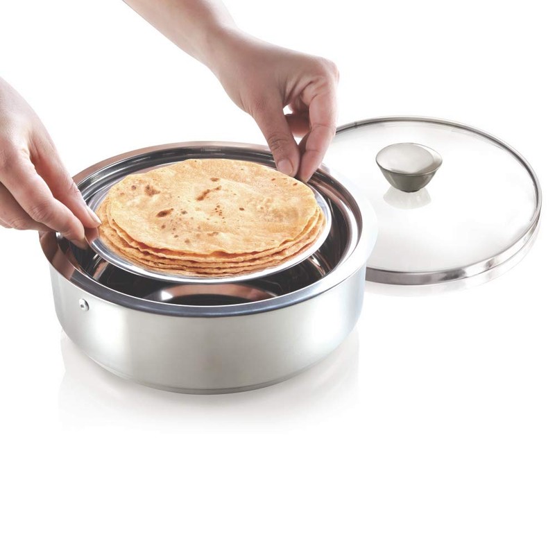 Borosil Stainless Steel Insulated Roti Server, 1.1 litres, Silver