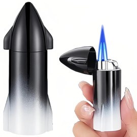 NINSI Rocket Dual Jet Flame Torch Lighter – Windproof Refillable Butane Lighter with Punch Tool, Adjustable Flame for Candle, Grill, Camping, DIY (Black White, Gas Not Included)