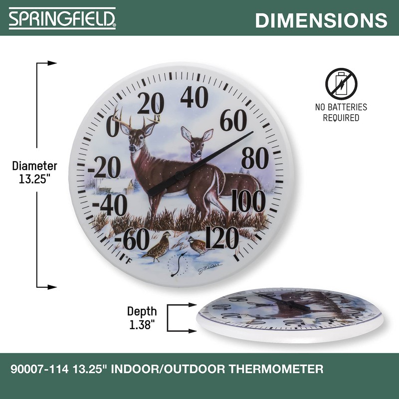 Springfield Indoor Outdoor Thermometer, Wireless Outdoor Thermometer with Large Numbers