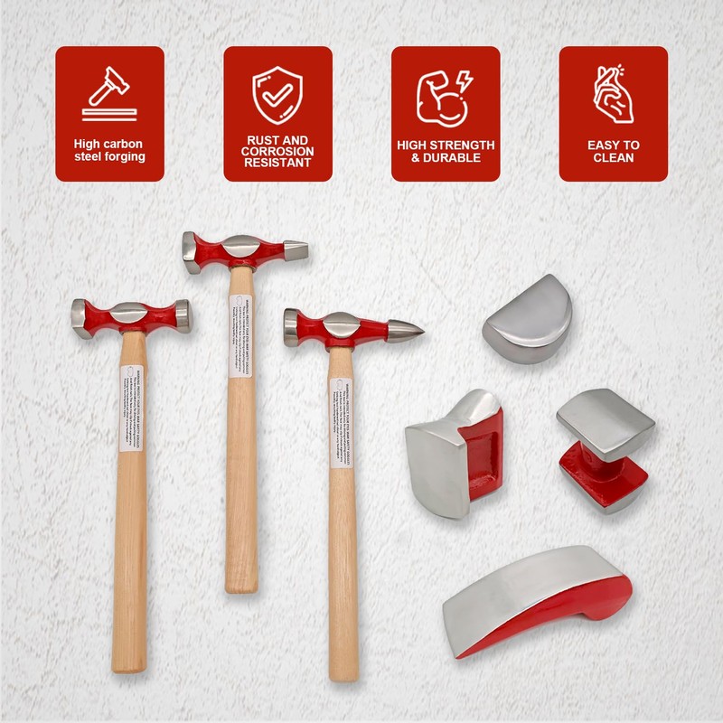 PASBAS 7 Piece Auto Body Repair Kit，Hammer and Dolly Tools