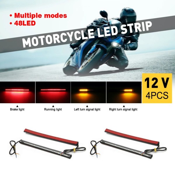 Unbranded 4 Flexible Motorcycle LED Strip 48LED Tail Brake Stop